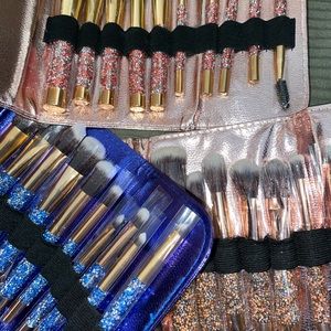 Jeweled makeup brushes. 10 piece with case